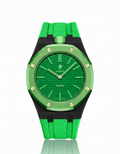 Black Stainless Steel Case + Green FKM Rubber For AP x Swatch Royal Pop - 12 o'clock