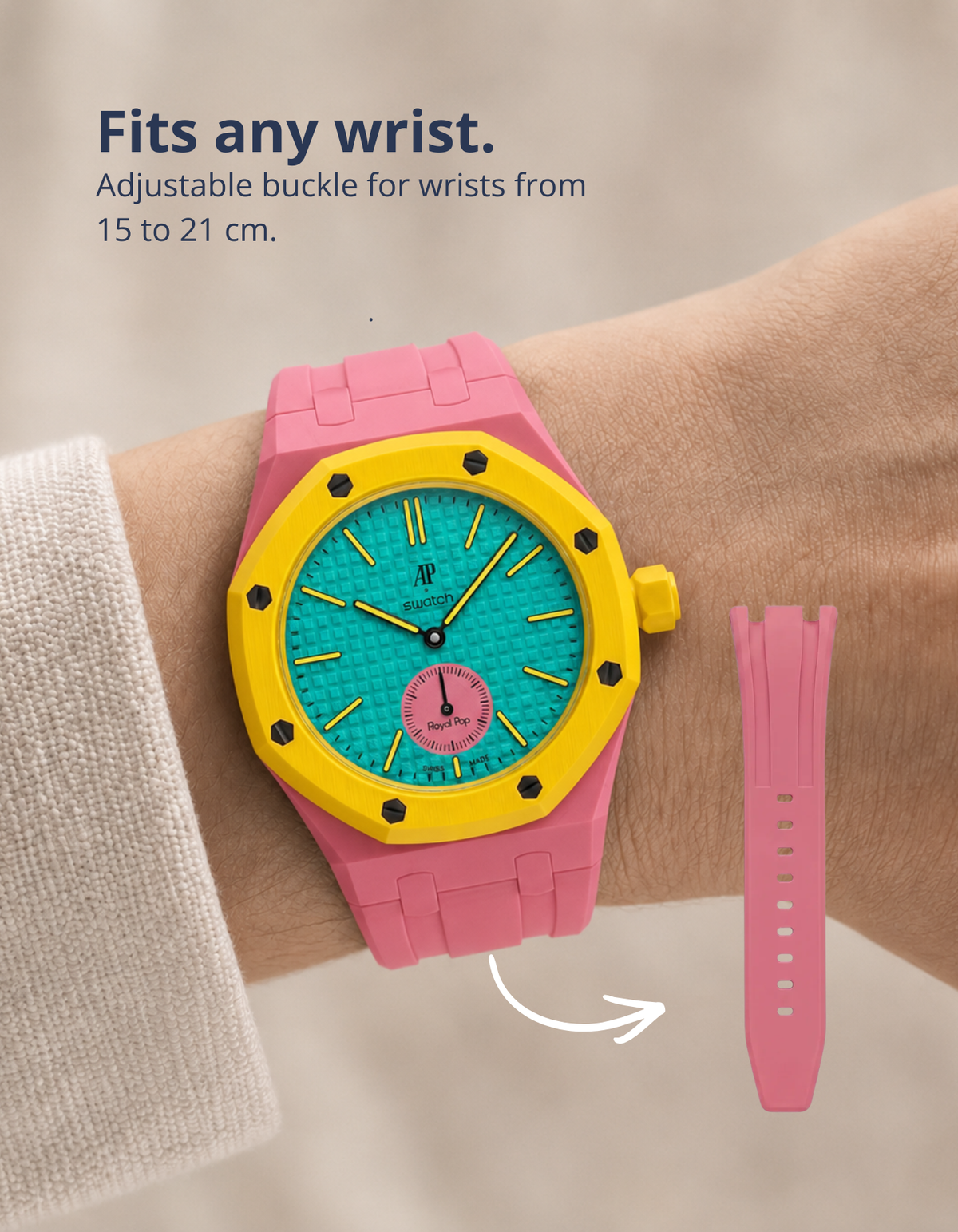Rubber Strap & Case For AP x Swatch Royal Pop Otg Roz - Pink