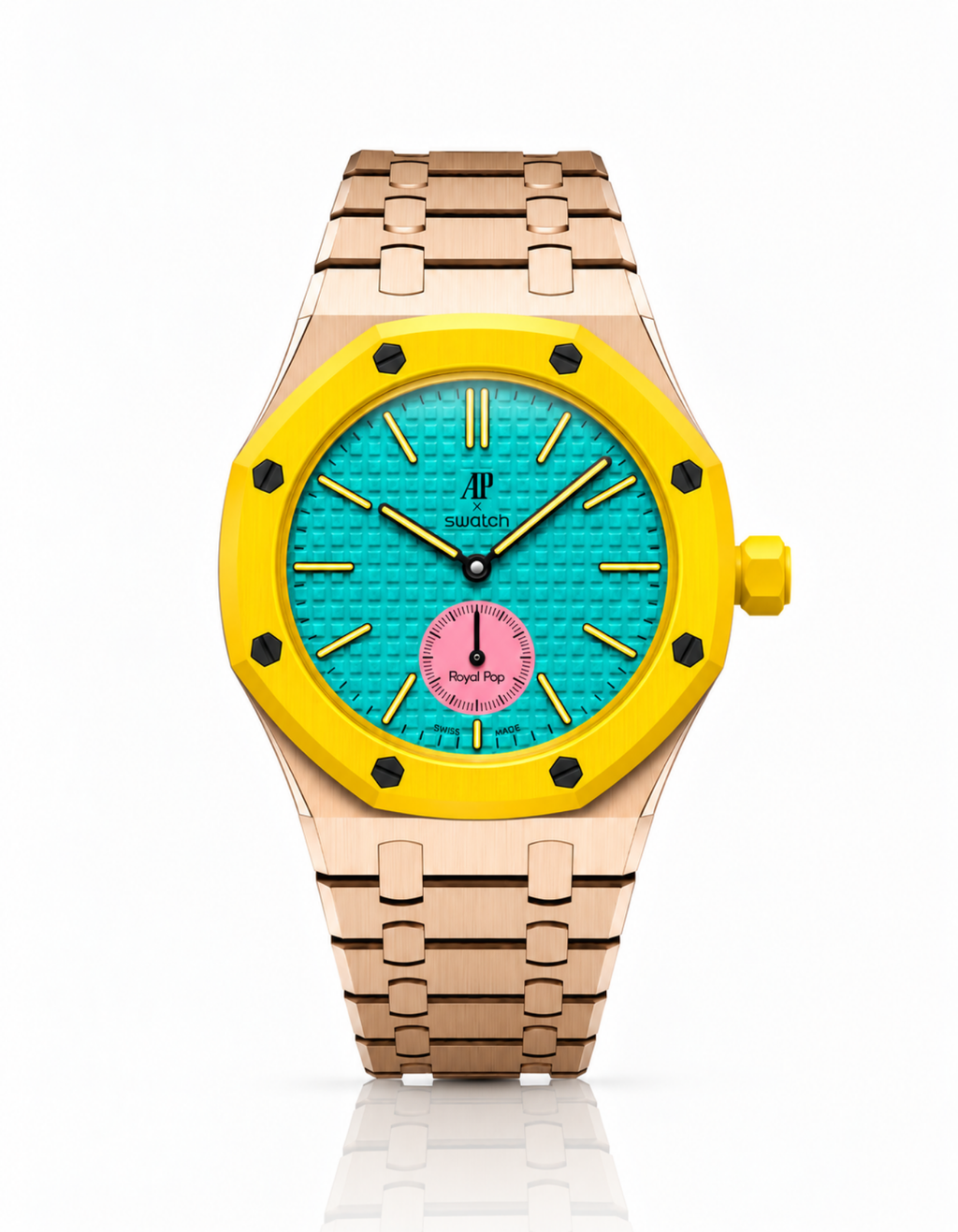 Rose Gold Stainless Steel Strap & Case For AP x Swatch Royal Pop - 3 o'clock