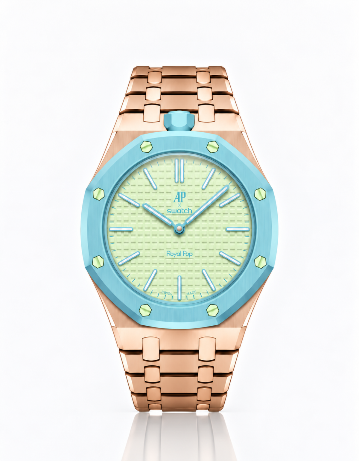 Rose Gold Stainless Steel Strap & Case For AP x Swatch Royal Pop - 12 o'clock