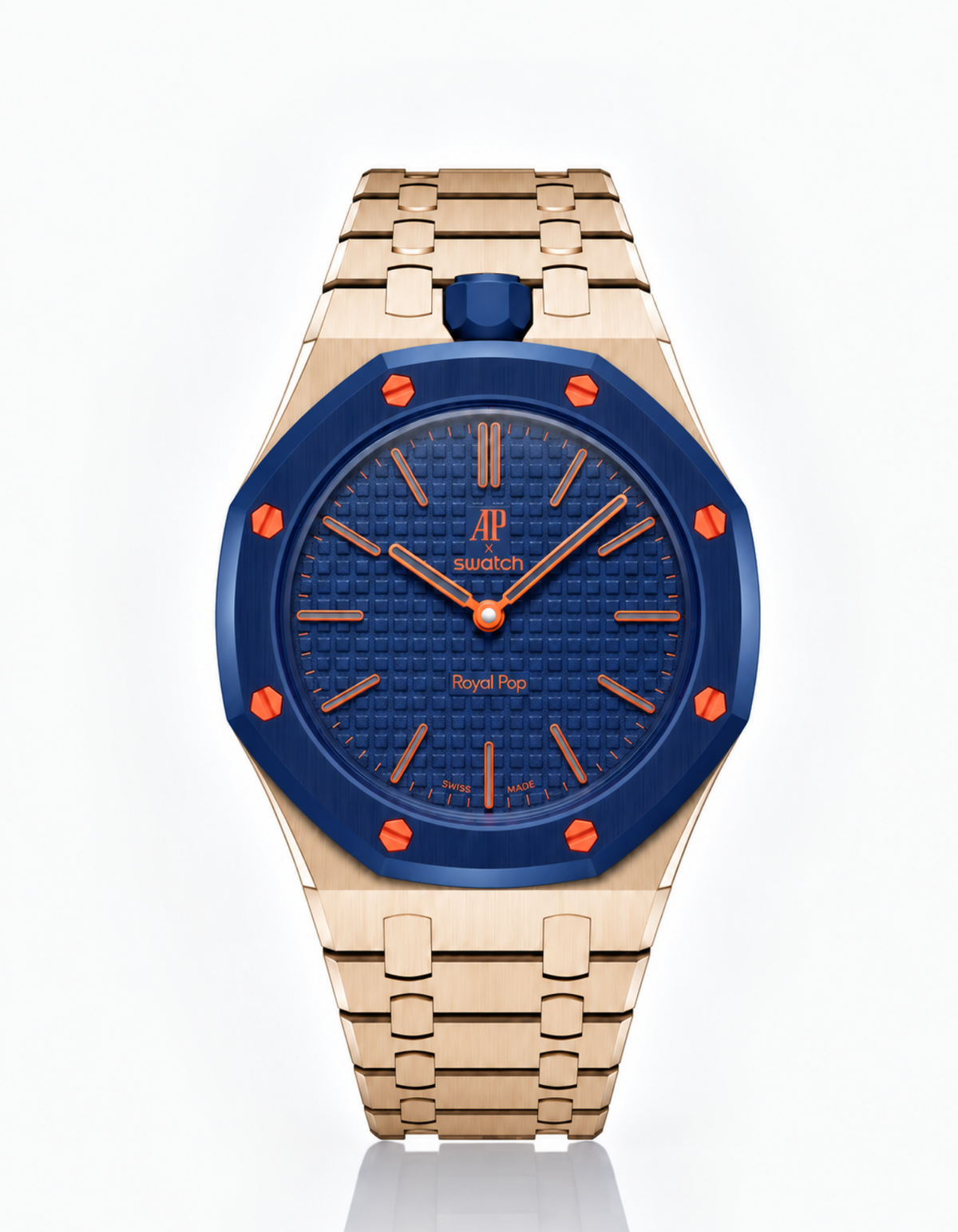 Rose Gold Stainless Steel Strap & Case For AP x Swatch Royal Pop - 12 o'clock