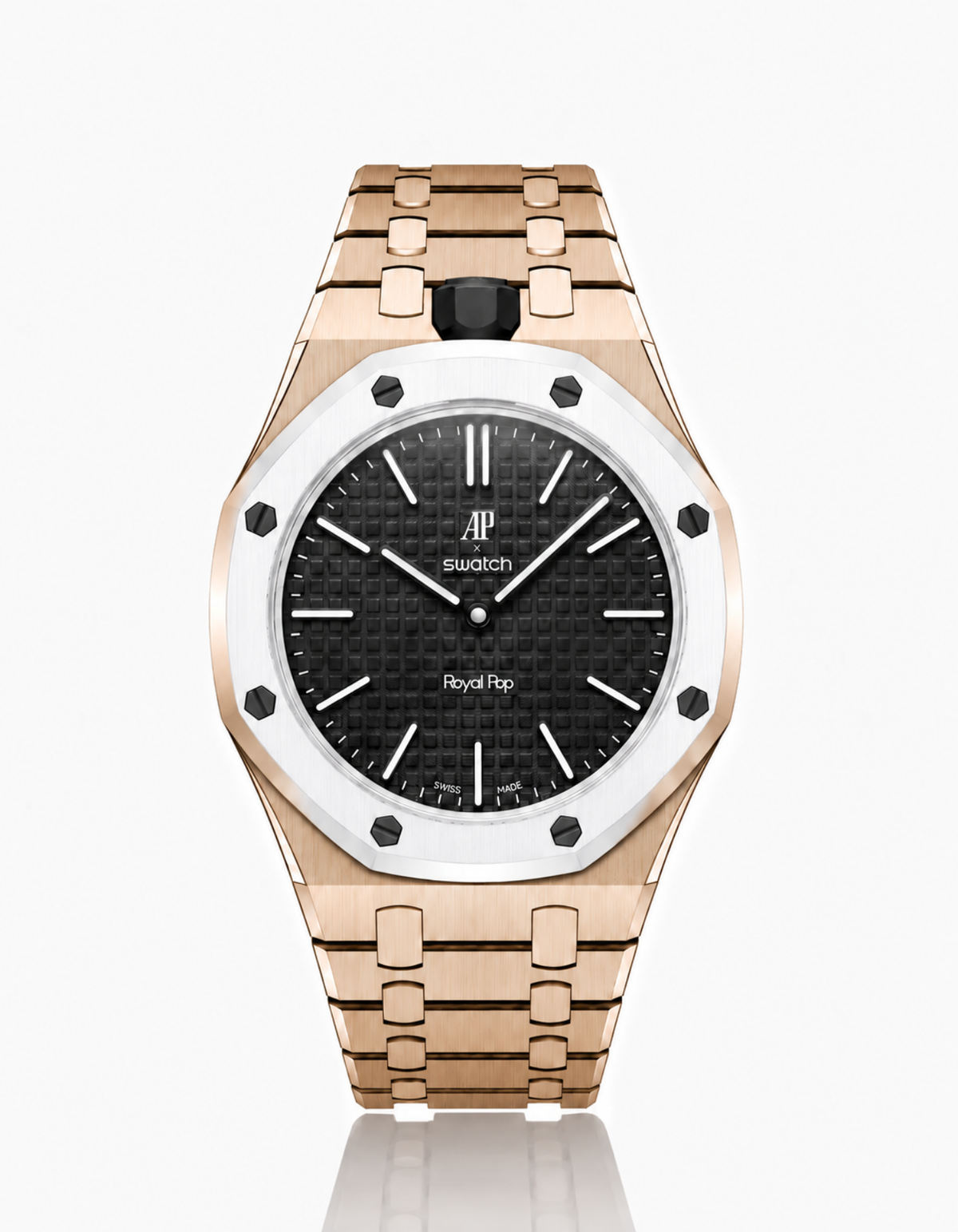 Rose Gold Stainless Steel Strap & Case For AP x Swatch Royal Pop - 12 o'clock