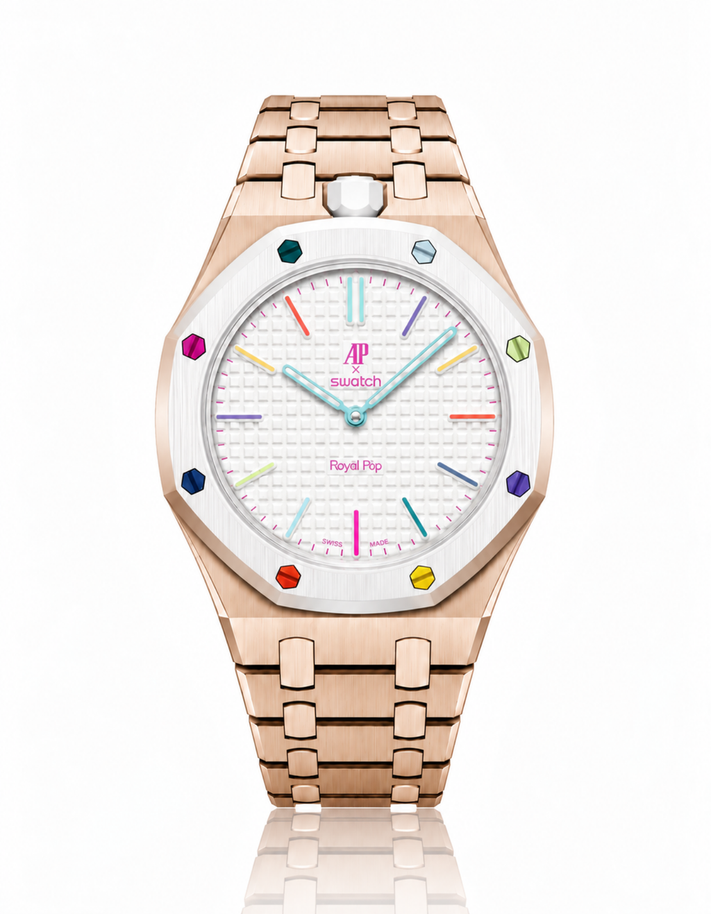 Rose Gold Stainless Steel Strap & Case For AP x Swatch Royal Pop - 12 o'clock