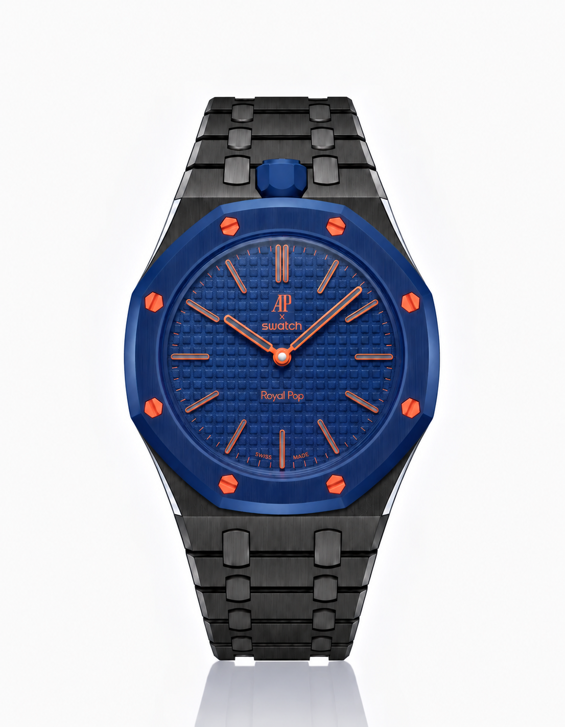 Black Stainless Steel Strap & Case For AP x Swatch Royal Pop - 12 o'clock