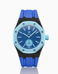 Black Stainless Steel Case + Blue FKM Rubber For AP x Swatch Royal Pop - 3 o'clock