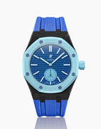 Black Stainless Steel Case + Blue FKM Rubber For AP x Swatch Royal Pop - 3 o'clock