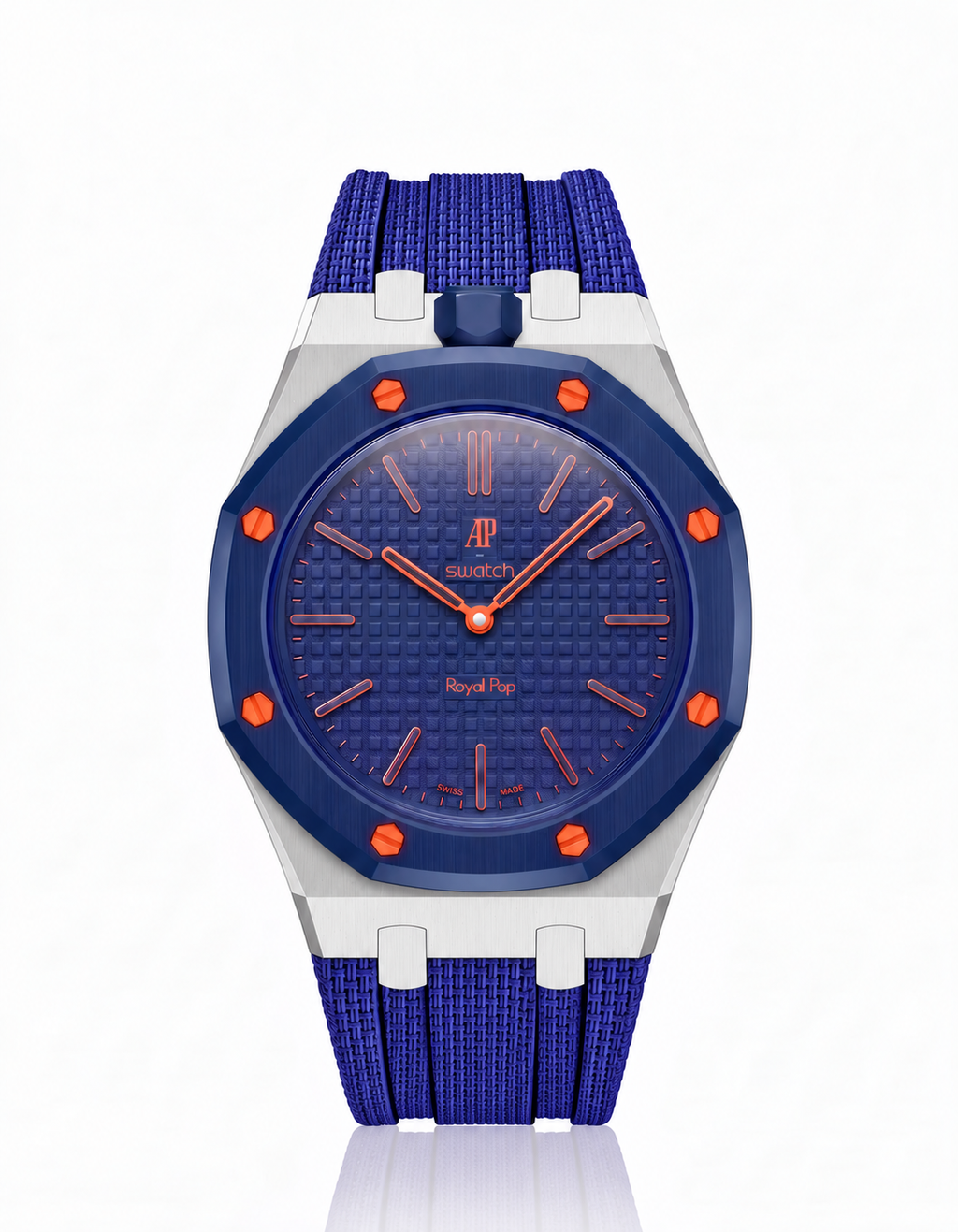 Stainless Steel Case + Navy FKM Rubber For AP x Swatch Royal Pop - 12 o'clock