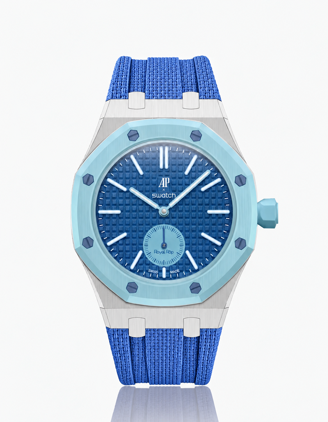 Stainless Steel Case + Blue FKM Rubber For AP x Swatch Royal Pop - 3 o'clock