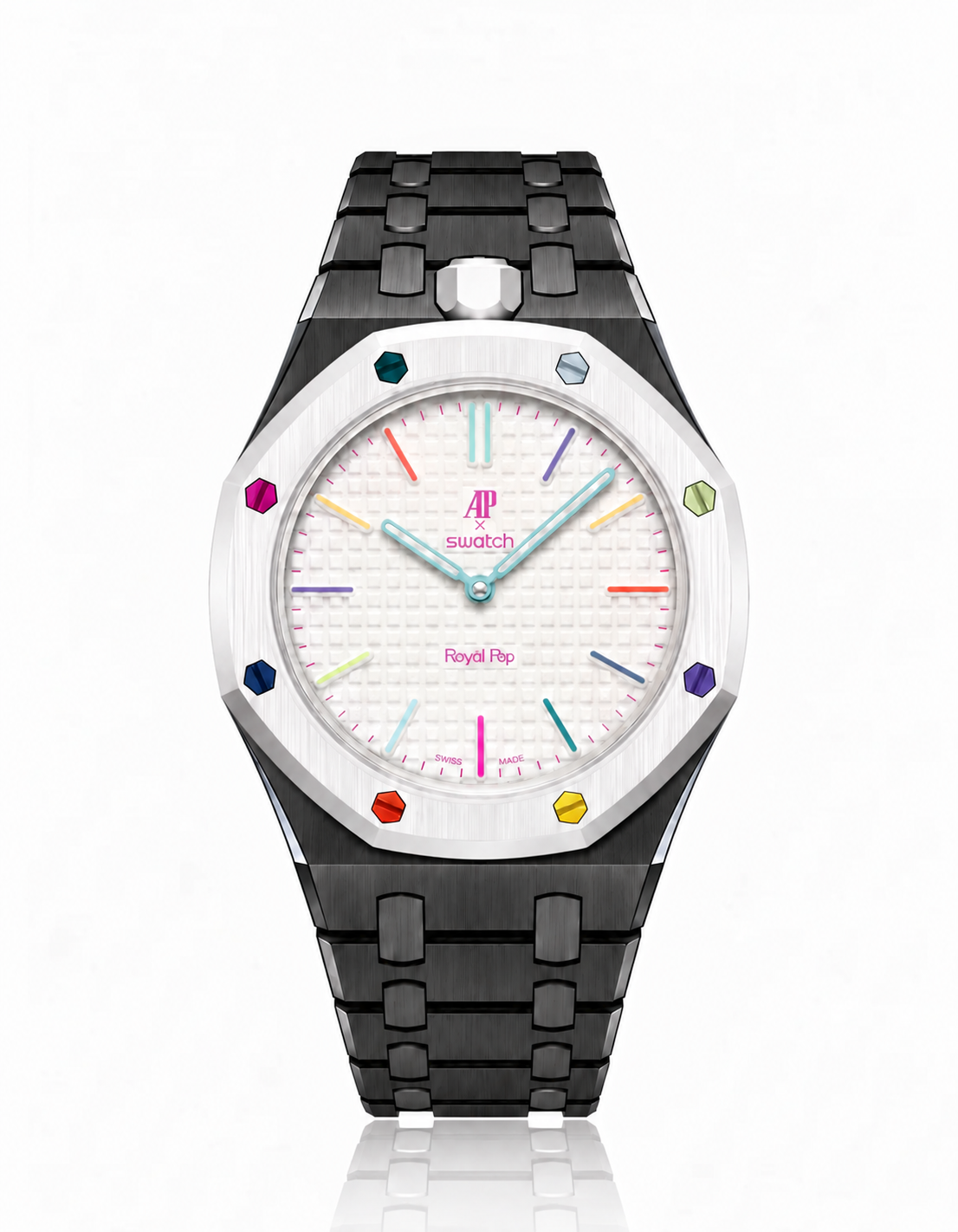 Black Stainless Steel Strap & Case For AP x Swatch Royal Pop - 12 o'clock