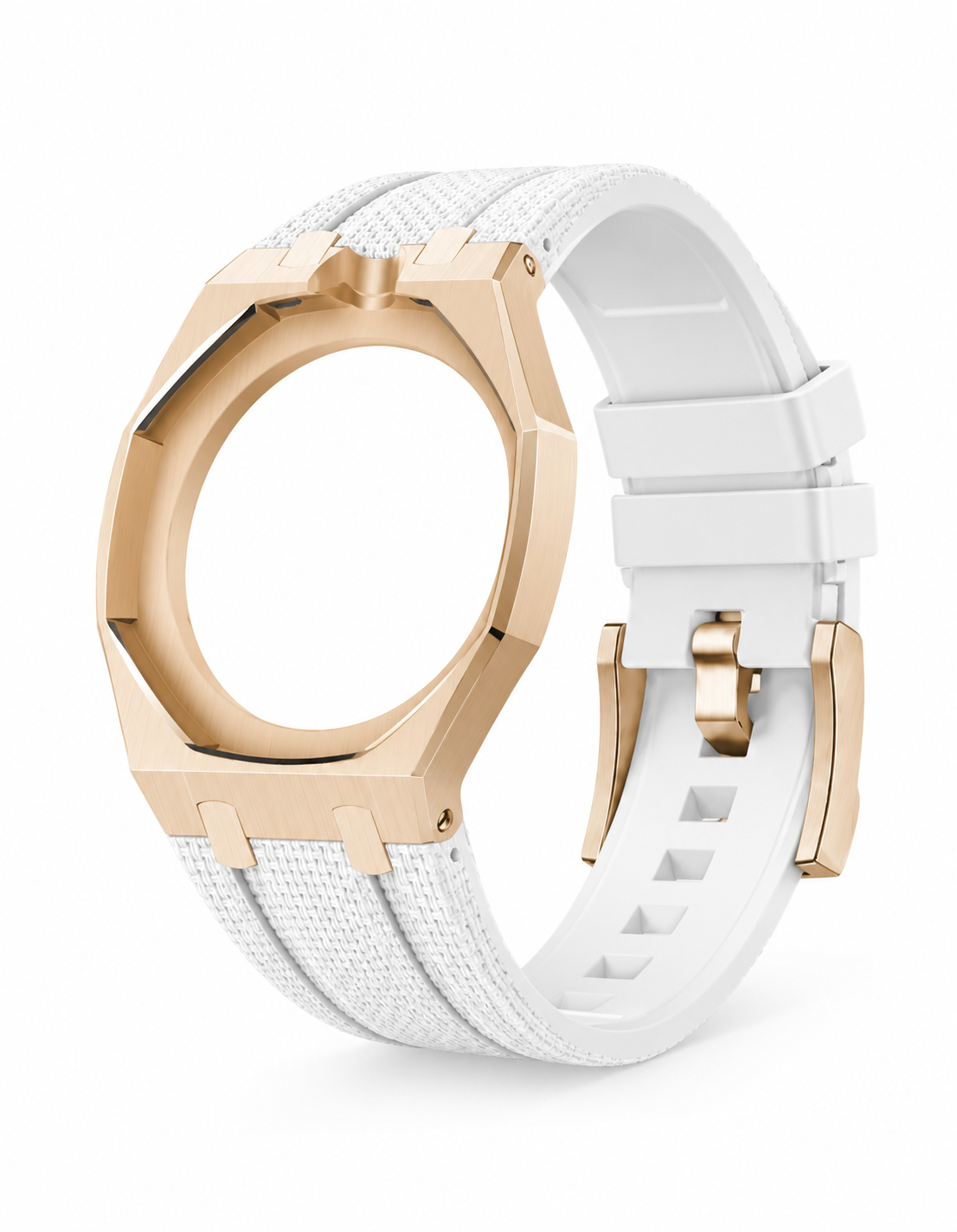 Rose Gold Case + White FKM Rubber For AP x Swatch Royal Pop - 12 o'clock