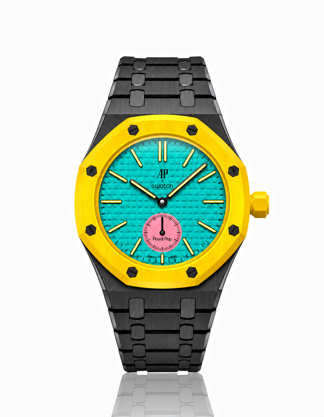 Black Stainless Steel Strap & Case For AP x Swatch Royal Pop - 3 o'clock