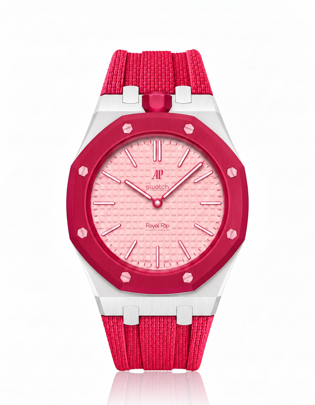 Stainless Steel Case + Red FKM Rubber For AP x Swatch Royal Pop - 12 o'clock