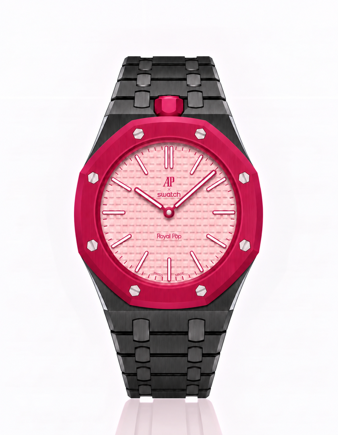 Black Stainless Steel Strap & Case For AP x Swatch Royal Pop - 12 o'clock