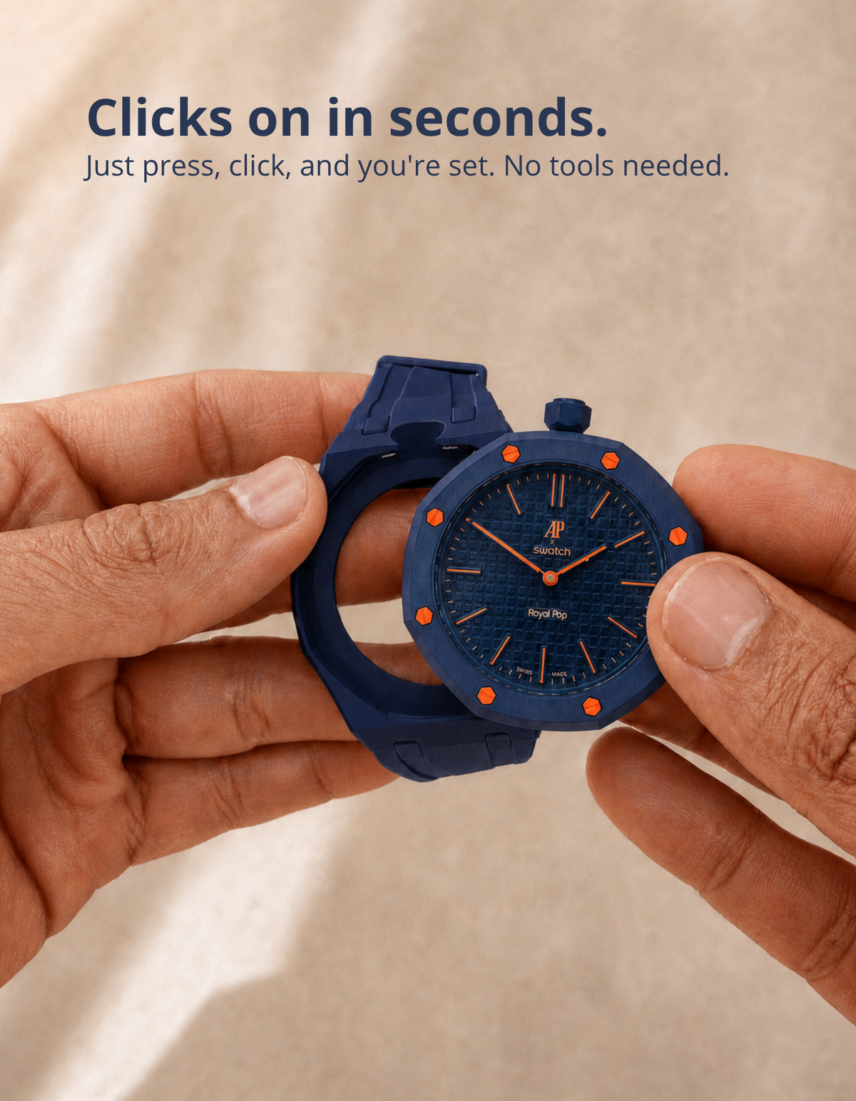 Rubber Strap & Case For AP x Swatch Royal Pop Orenji Hachi - Dark Blue