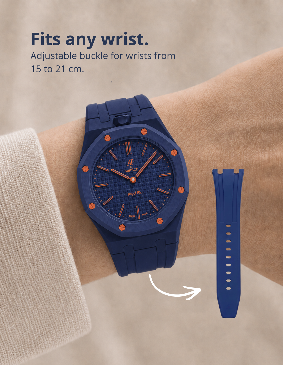 Rubber Strap & Case For AP x Swatch Royal Pop Orenji Hachi - Dark Blue