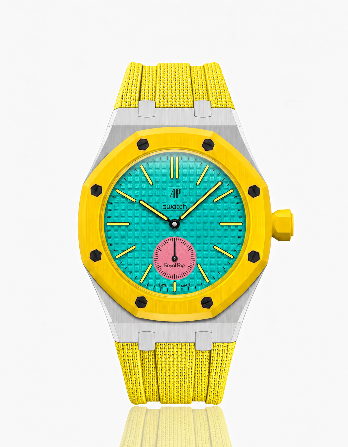 Stainless Steel Case + Yellow FKM Rubber For AP x Swatch Royal Pop - 3 o'clock