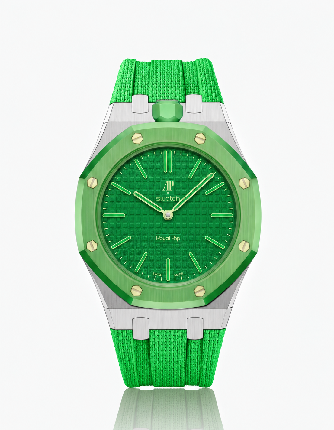 Stainless Steel Case + Green FKM Rubber For AP x Swatch Royal Pop - 12 o'clock