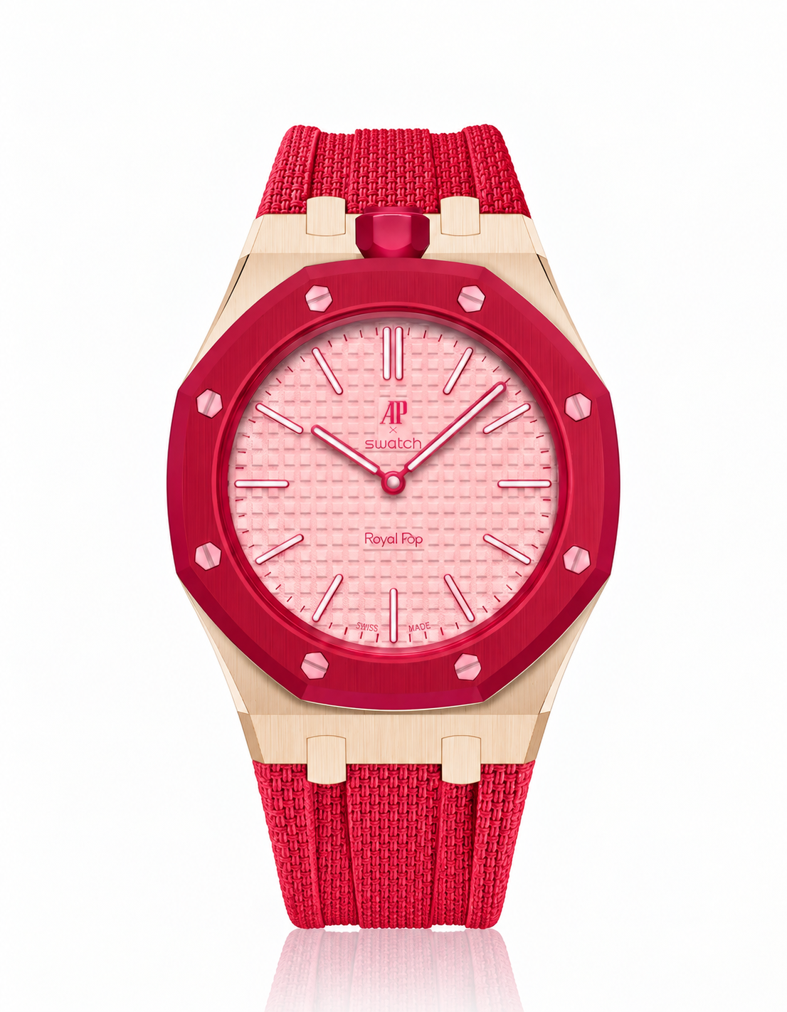 Rose Gold Case + Red FKM Rubber For AP x Swatch Royal Pop - 12 o'clock