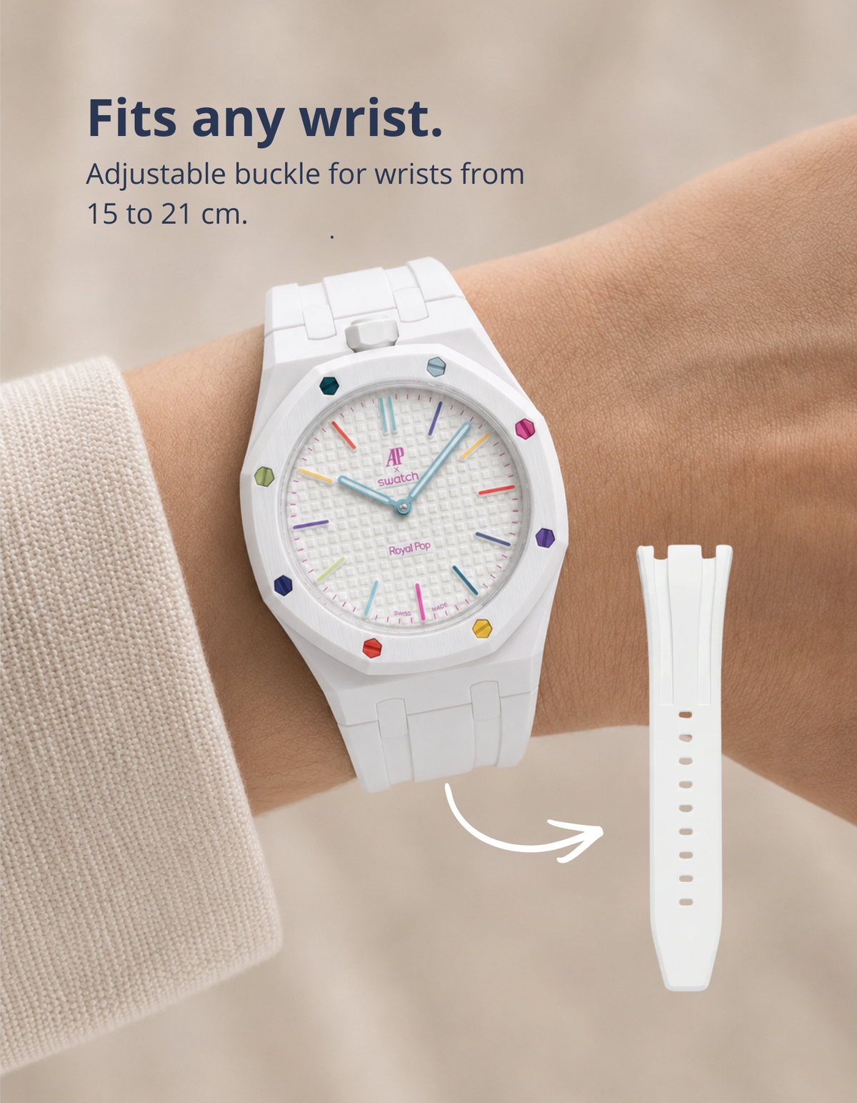 Rubber Strap & Case For AP x Swatch Royal Pop Huit Blanc - White