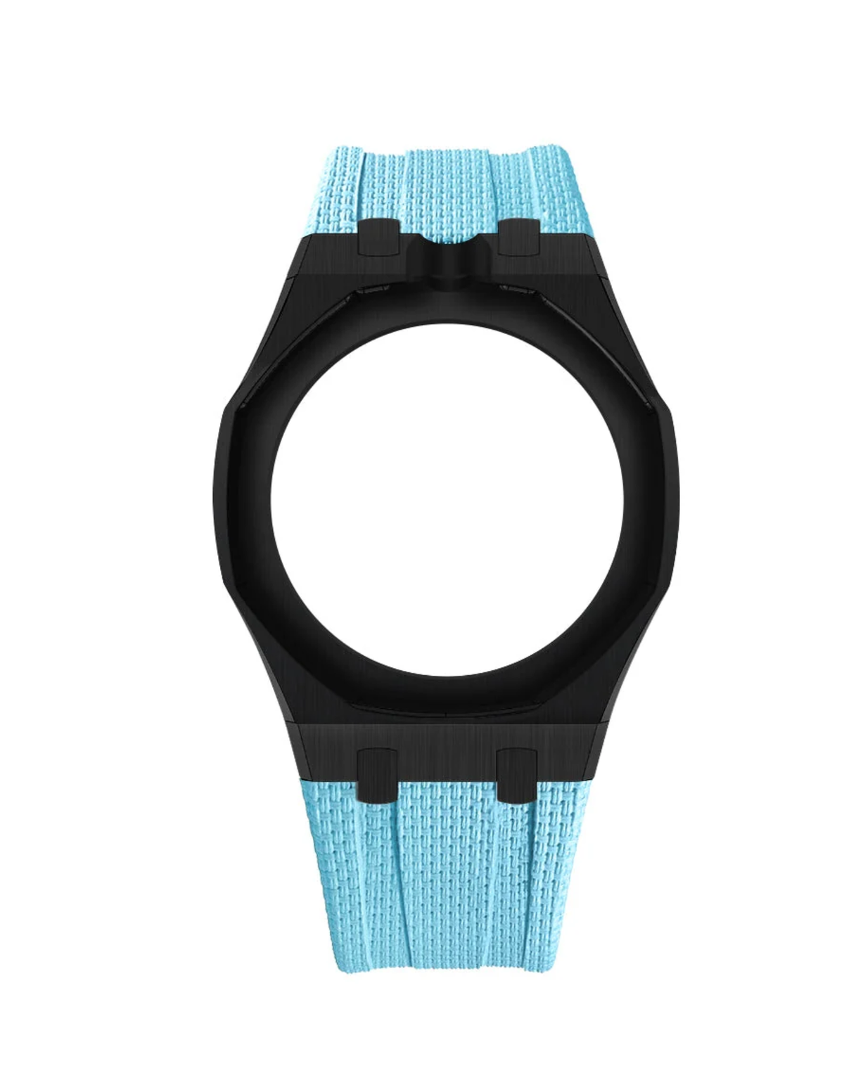 Black Stainless Steel Case + Light Blue FKM Rubber For AP x Swatch Royal Pop - 12 o'clock
