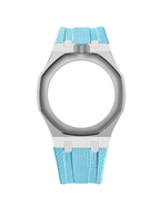 Stainless Steel Case + Light Blue FKM Rubber For AP x Swatch Royal Pop - 12 o'clock