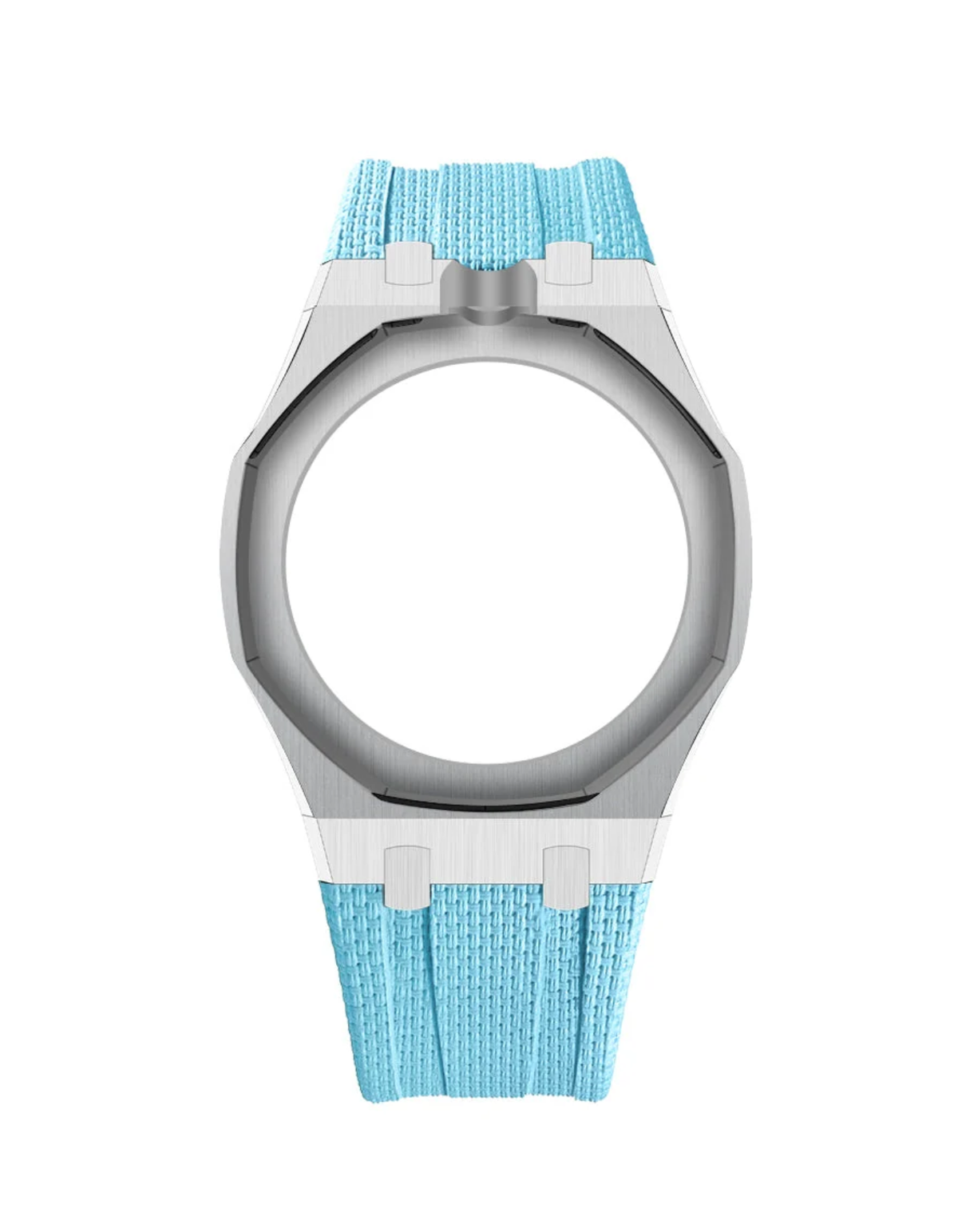 Stainless Steel Case + Light Blue FKM Rubber For AP x Swatch Royal Pop - 12 o'clock