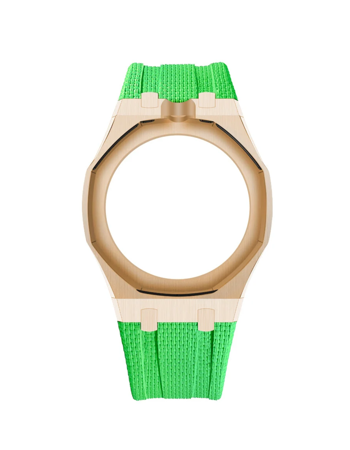 Rose Gold Case + Green FKM Rubber For AP x Swatch Royal Pop - 12 o'clock