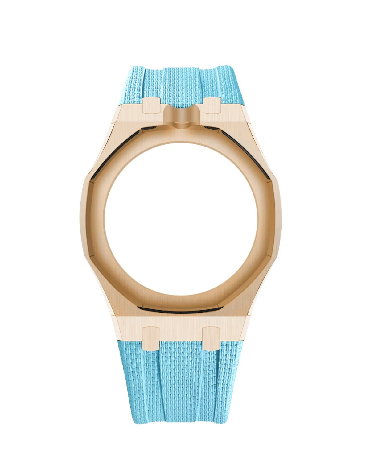 Rose Gold Case + Light Blue FKM Rubber For AP x Swatch Royal Pop - 12 o'clock