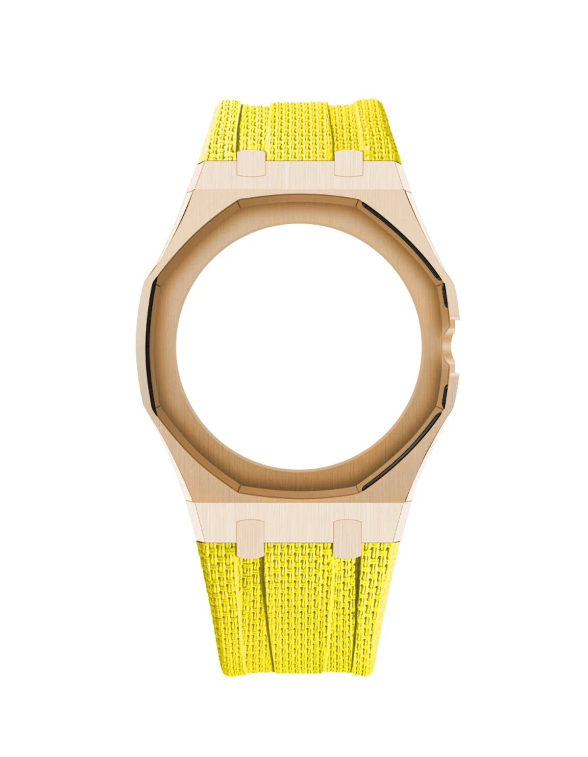 Rose Gold Case + Yellow FKM Rubber For AP x Swatch Royal Pop - 3 o'clock