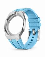 Stainless Steel Case + Light Blue FKM Rubber For AP x Swatch Royal Pop - 12 o'clock