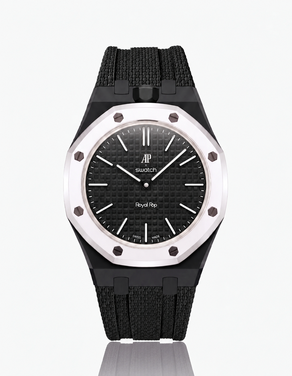 Black Stainless Steel Case + Black FKM Rubber For AP x Swatch Royal Pop - 12 o'clock