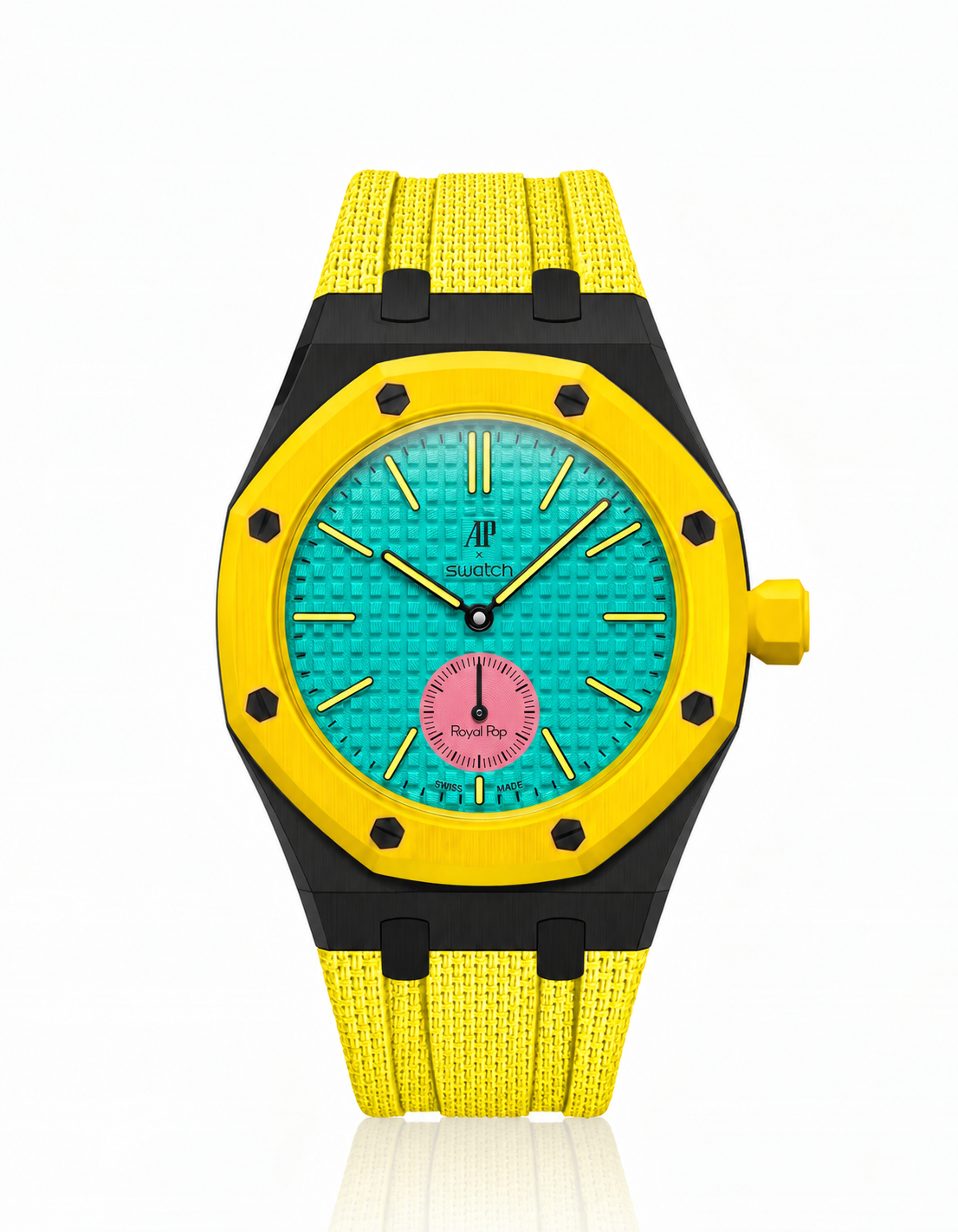 Black Stainless Steel Case + Yellow FKM Rubber For AP x Swatch Royal Pop - 3 o'clock
