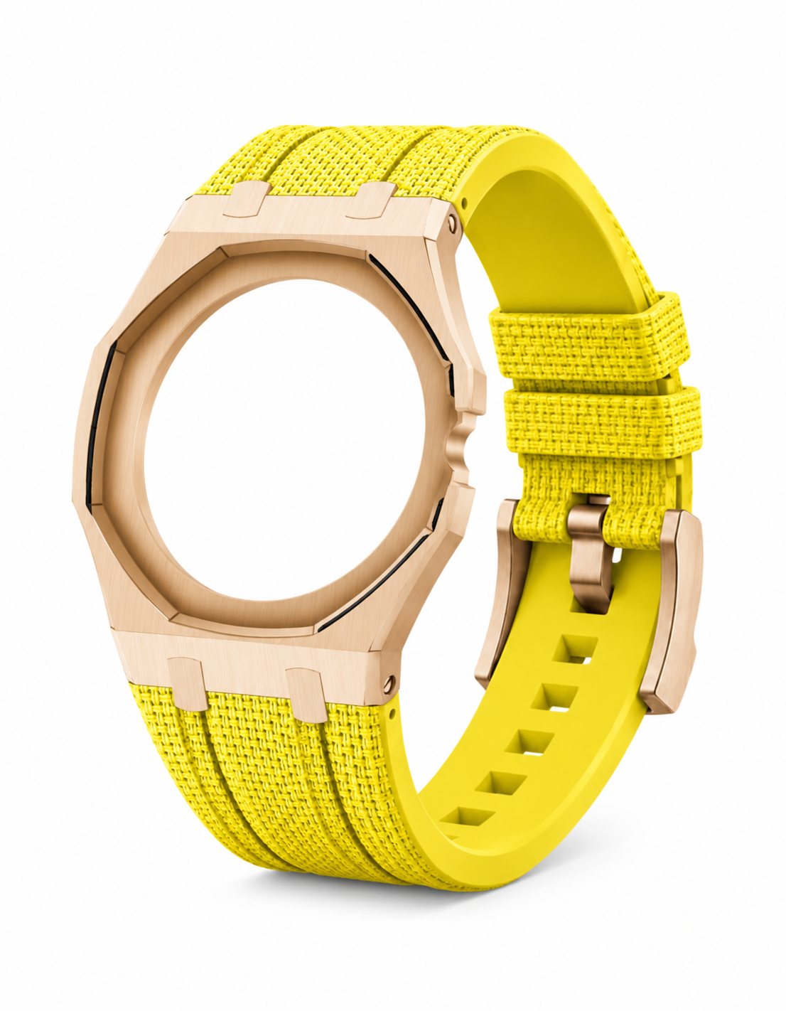 Rose Gold Case + Yellow FKM Rubber For AP x Swatch Royal Pop - 3 o'clock