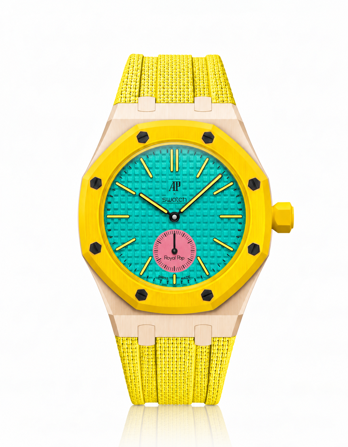 Rose Gold Case + Yellow FKM Rubber For AP x Swatch Royal Pop - 3 o'clock