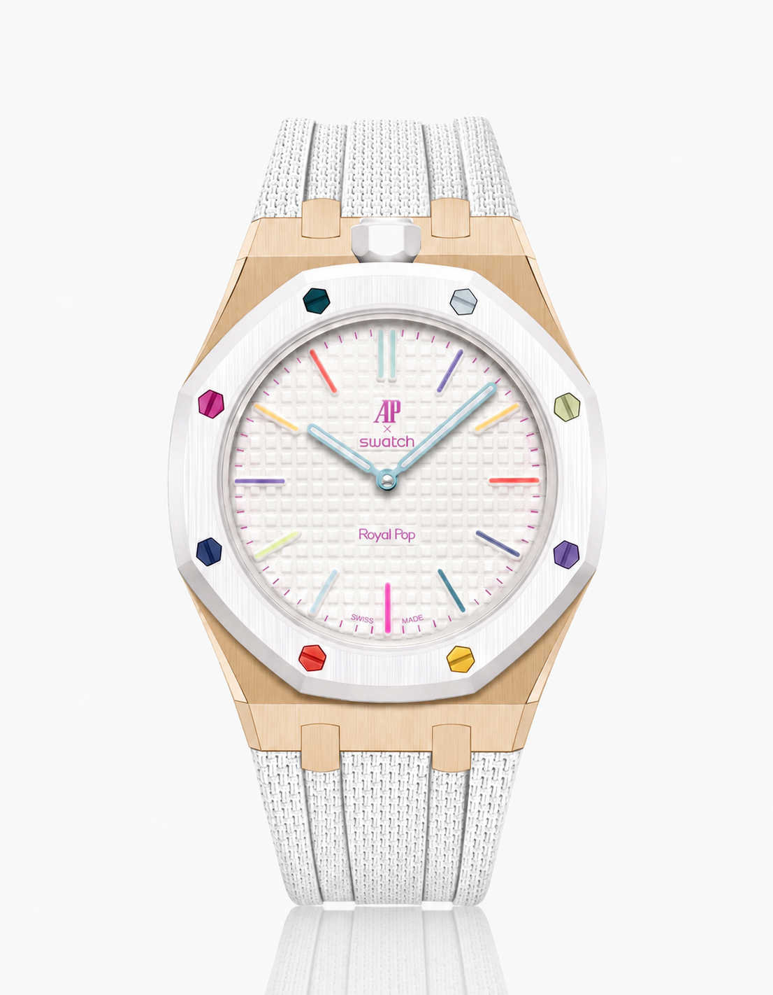 Rose Gold Case + White FKM Rubber For AP x Swatch Royal Pop - 12 o'clock