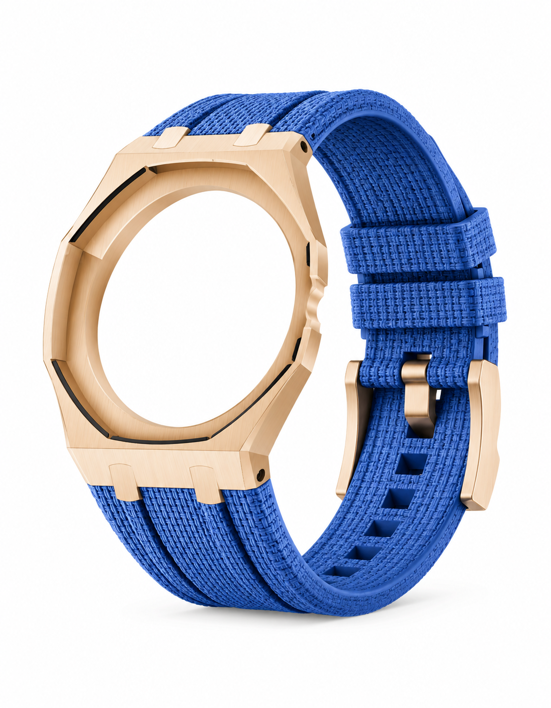 Rose Gold Case + Blue FKM Rubber For AP x Swatch Royal Pop - 3 o'clock