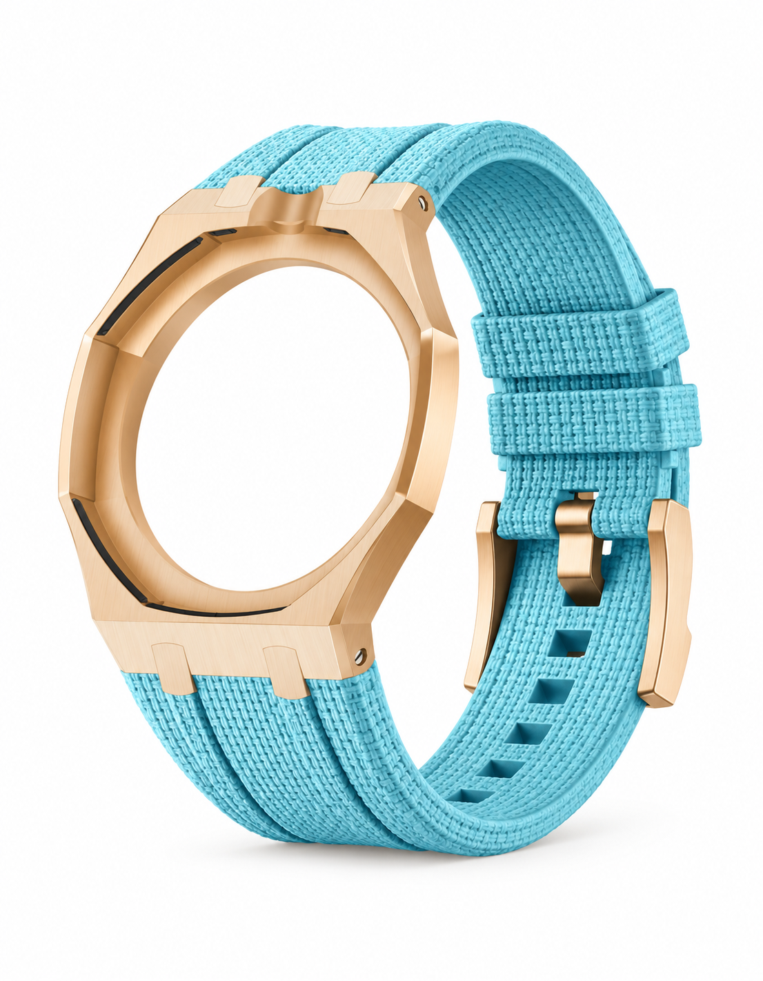 Rose Gold Case + Light Blue FKM Rubber For AP x Swatch Royal Pop - 12 o'clock