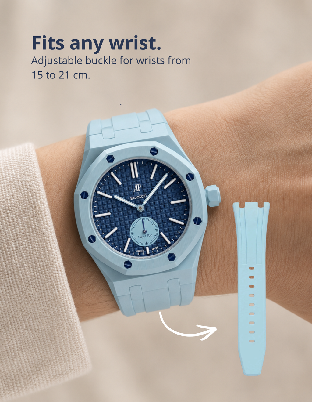 Rubber Strap & Case For AP x Swatch Royal Pop Lan Ba - Light Blue